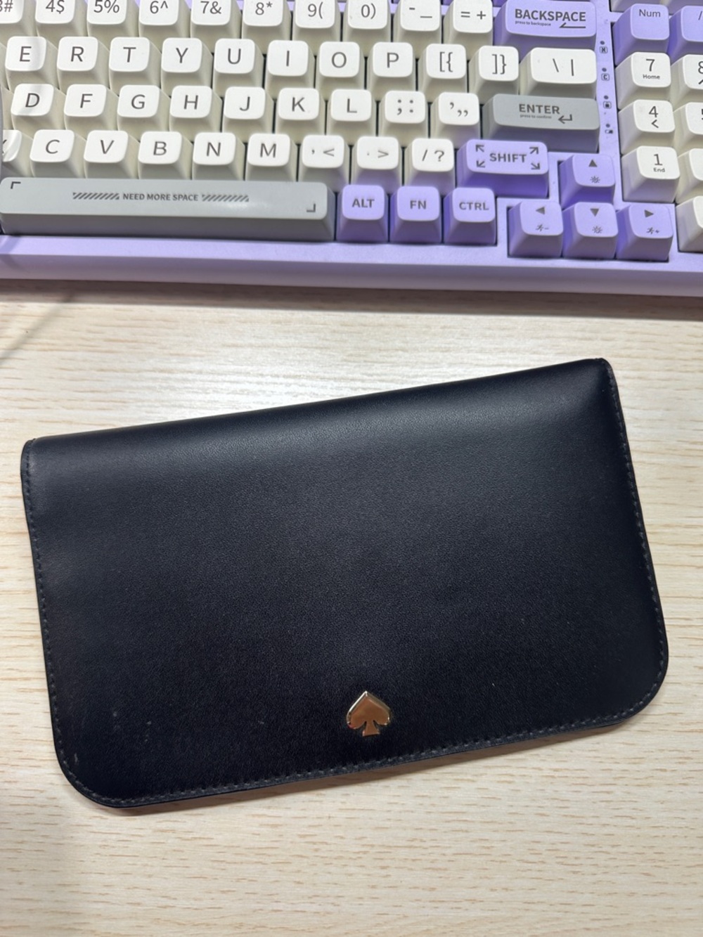 kate spade Black Leather Continental Wallet with Gold Spade Accent